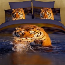 Постельное белье "Тигр в воде", Мако-сатин 3D, Мако-сатин, Волшебные сны